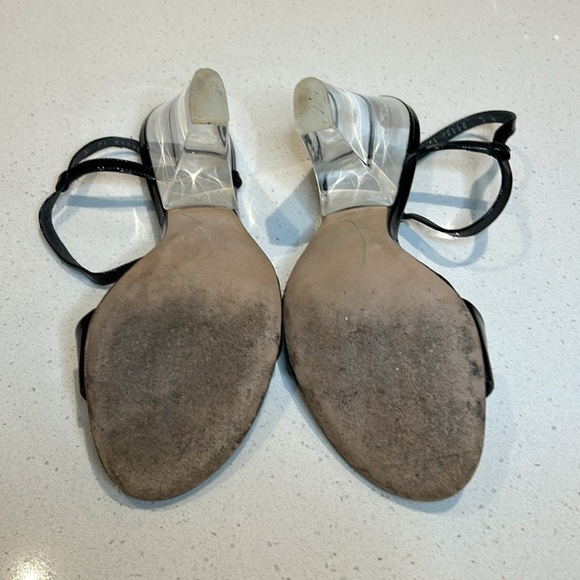 Stuart Weitzman Clear Lucite Heels Open Toe Black Strap Slingback Heels - Picture 13 of 15